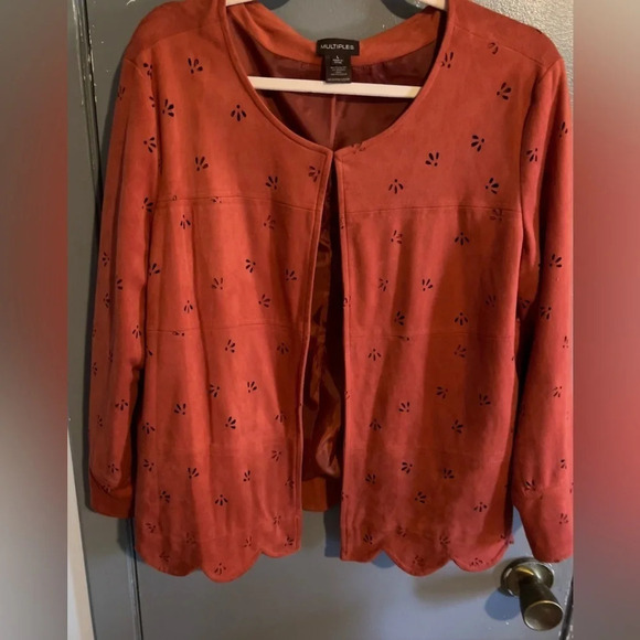 MULTIPLES sz large burnt orange jacket with scalloped hem single closure… - Picture 1 of 3